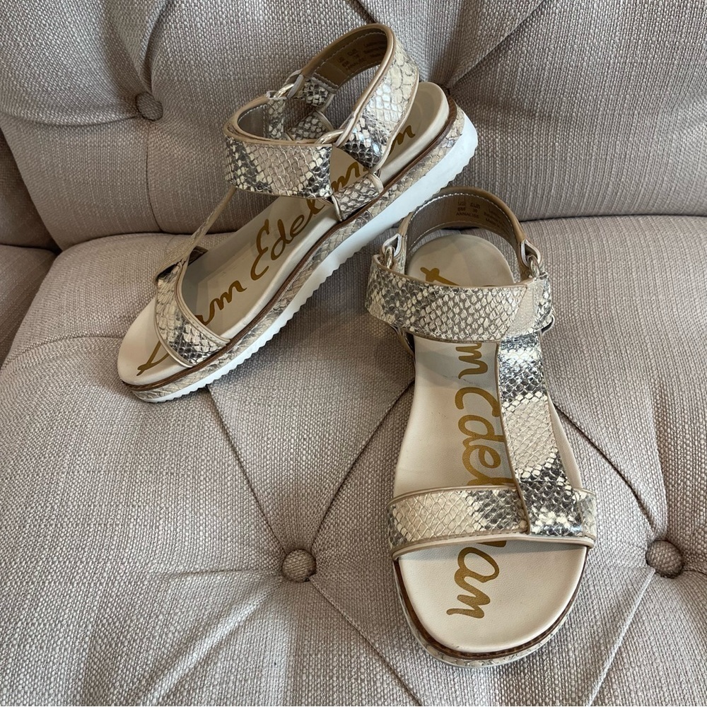 Sam Edelman Leather Animal Print Sport Sandals - Annalise in Black Croco 6 M
